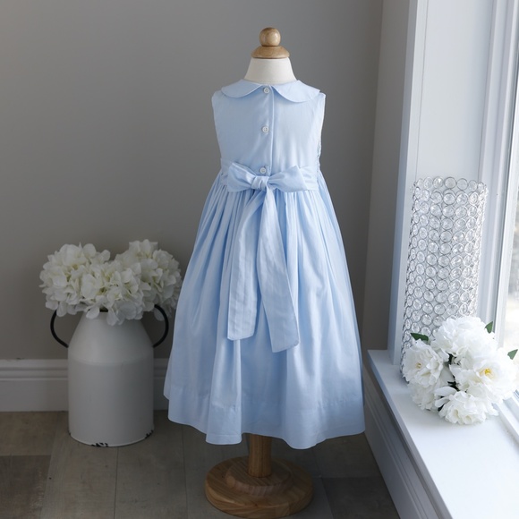 Strasburg Blue Smocked Dress Hand-Embroidered Spring Summer Vacation PERFECT - Picture 7 of 9